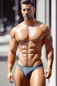 Hunk With Happy Trail Pubic Hair in Gray Men's Bikini in an Alley